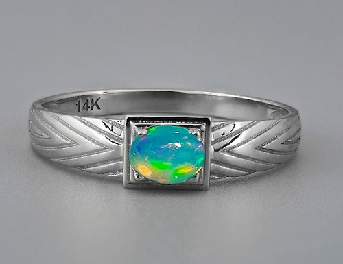 Daizy Jewellery 14 K Gold Mens Ring with Opal. Gold ring for men with opal.