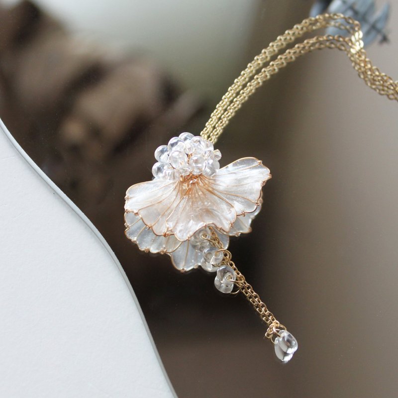 【魚尾牡丹水晶項鏈】 水晶 14KGF 氣質 項鏈 - 項鍊 - 樹脂 白色