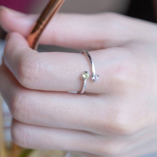 喜羊羊happy sheep jewelry 橄欖石 白水晶925純銀雙寶石設計戒指 可調式戒指