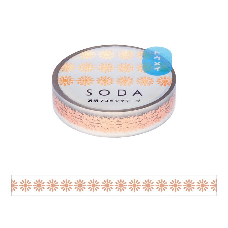 【HITOTOKI】SODA Transparent PET Roll Tape Pink Gold Foil Deposit 10MM Daisy - Washi Tape - Other Materials Multicolor