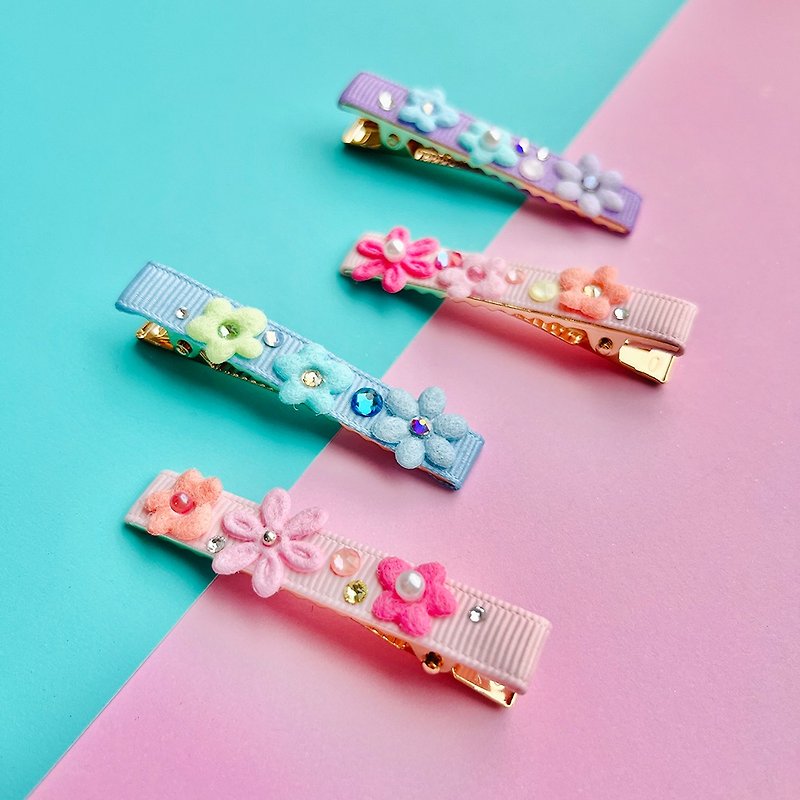 Colorful crystal flower limited edition hair clip, bangs clip, color-preserving metal duckbill clip, handmade parent-child style - เครื่องประดับผม - โลหะ หลากหลายสี