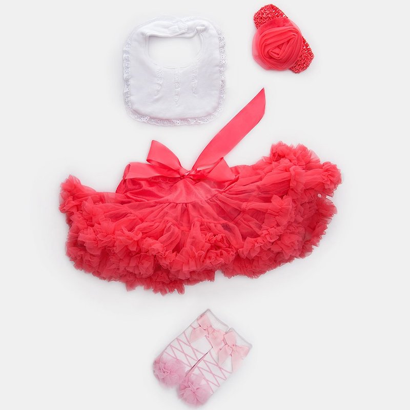 Good day blossoming baby girl pettiskirt gift box-pink princess princess rose (skirt + bib + baby socks) - ของขวัญวันครบรอบ - เส้นใยสังเคราะห์ สึชมพู