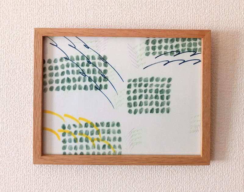 色鉛筆画　田んぼ　木製額付き　送料無料　イラストレーション　日本掛畫 - 海報/掛畫/掛布 - 木頭 白色