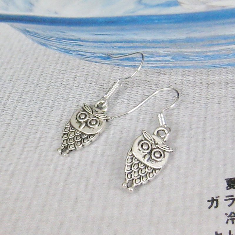 Ancient silver owl earrings - ต่างหู - โลหะ 