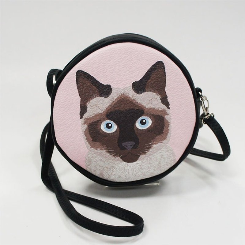 Siamese Cat Childlike Round Messenger Bag / Round Bag Animal Bag Pink - Aisherli - Messenger Bags & Sling Bags - Faux Leather Pink