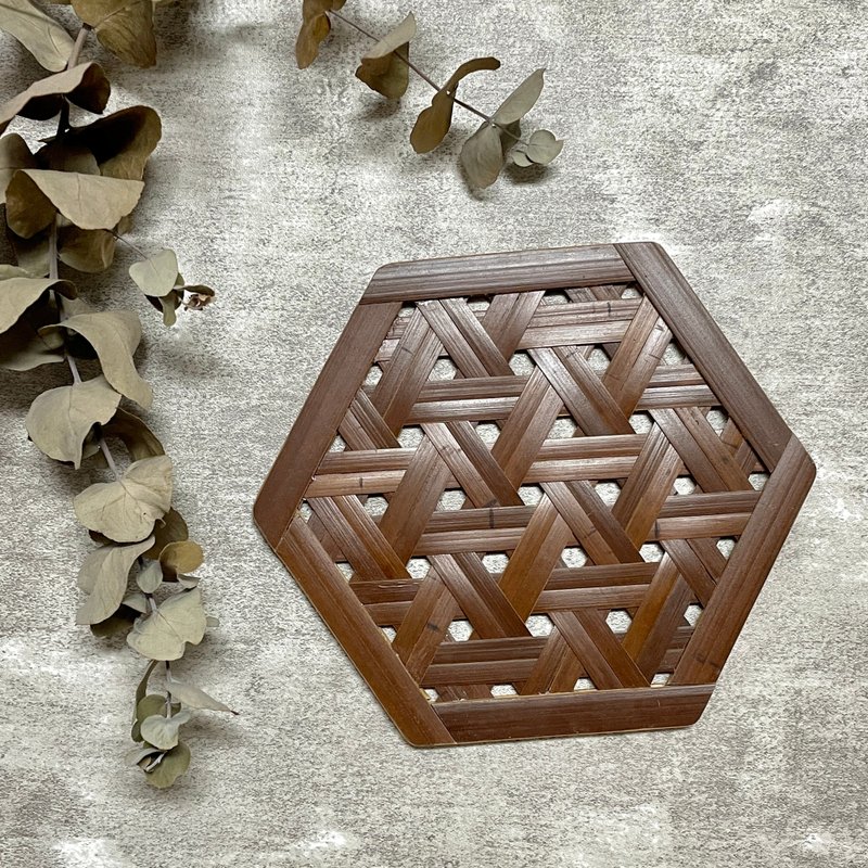 Windmill pattern hexagonal bamboo coaster/ Brown - Coasters - Bamboo Brown