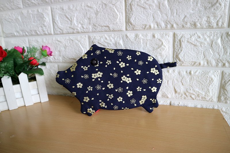 Zipper Cloth Red Envelope Bag Wallet~Blue Pig - Chinese New Year - Cotton & Hemp Blue