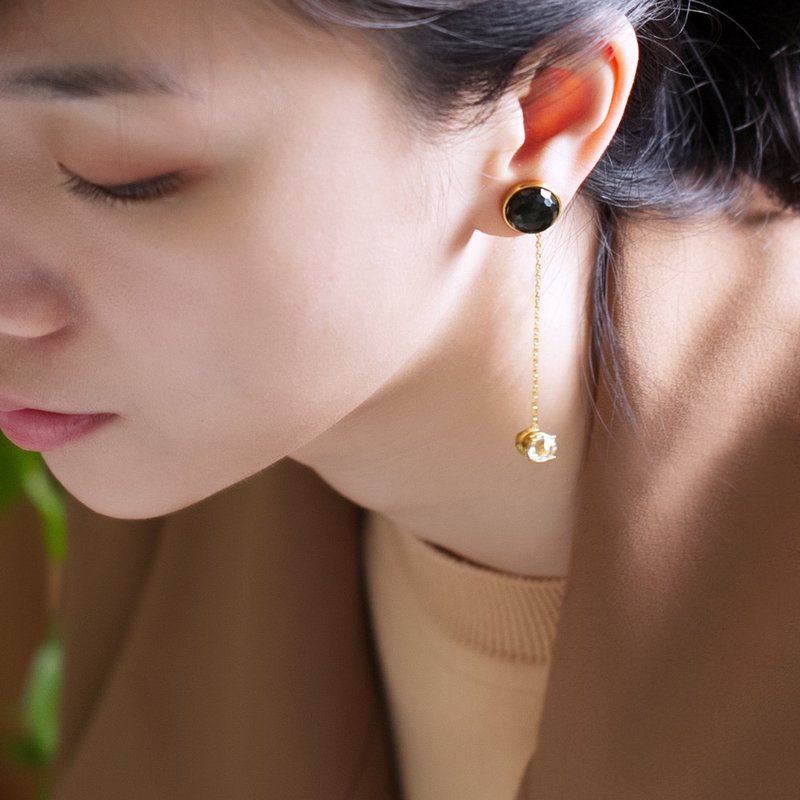 Obsidian Zeit Earring - ต่างหู - เครื่องประดับพลอย สีดำ