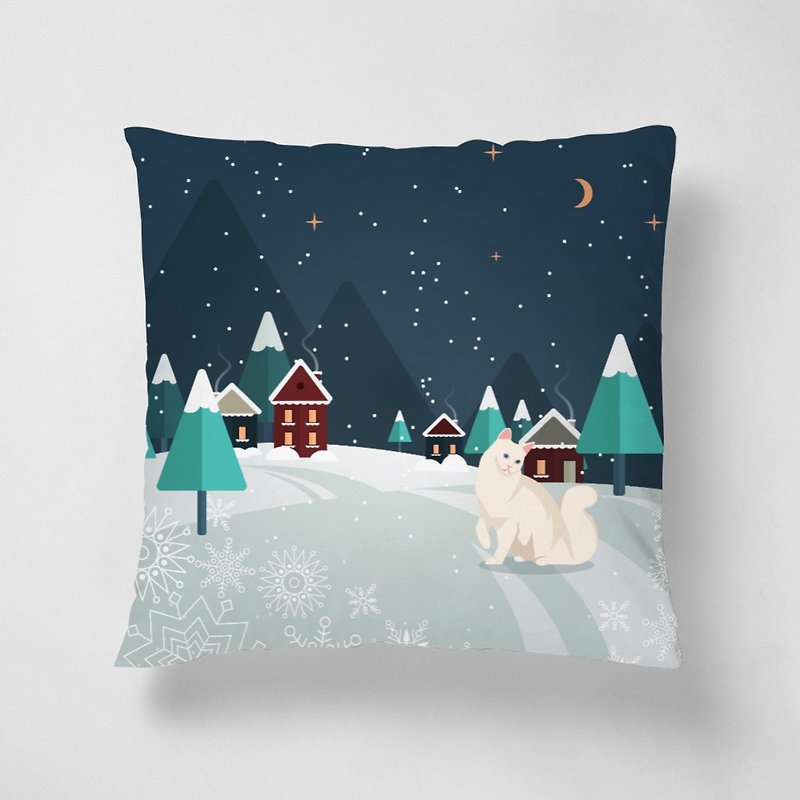 Christmas cat│ 40*40 cm short pile pillow - Pillows & Cushions - Other Materials Blue