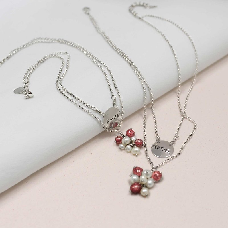 "Strawberry Fruit" Choker Necklace - Parents | Sisters (Double Chains) | Memorial Mark | Customized | Gifts - อื่นๆ - เครื่องเพชรพลอย 