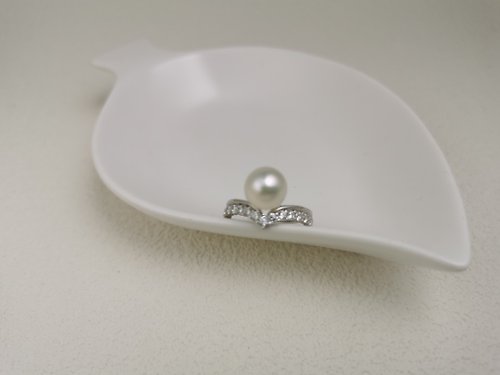 Athena珍珠設計 王冠 天然海水珍珠 akoya 青花粉 S925銀 戒指