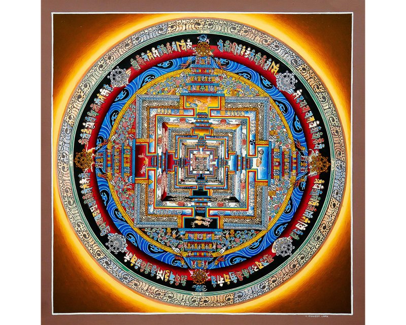 神聖的卡拉查克拉曼陀羅唐卡 – 普遍真理的曼陀羅 - 壁貼/牆壁裝飾 - 其他材質 多色