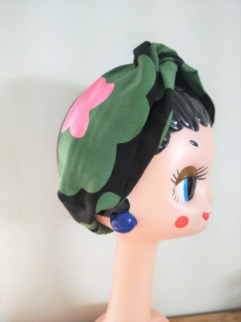 交叉髮帶-寬版鬆緊-普風大花.綠 - 髮箍/髮帶 - 棉．麻 多色