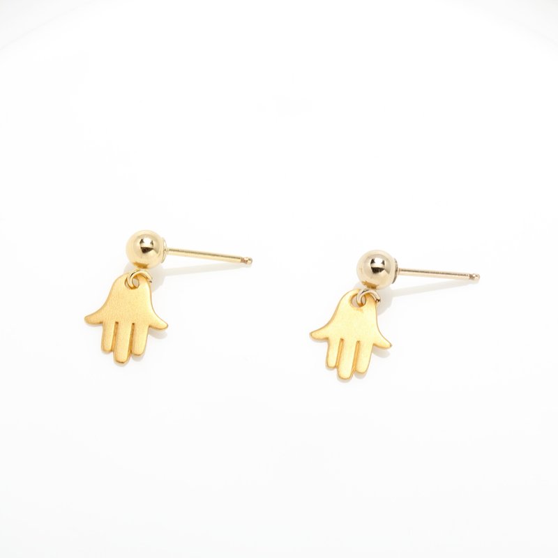 【Angel & Me】幸運 法蒂瑪之手 s925 純銀 厚鍍 24k金 一對 耳環 - 耳環/耳夾/耳骨夾 - 純銀 金色