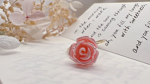 幸為天上星 玫瑰花 粉紅 戒指 可調式 14K包金 氣質 花朵