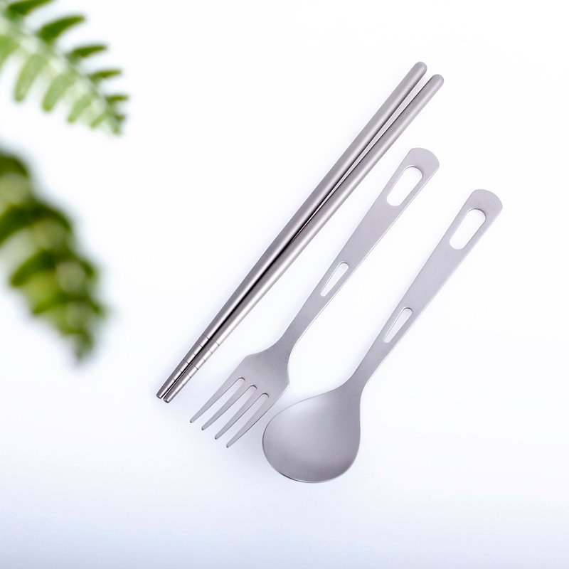 Pure non-toxic titanium tableware matte personal three-piece set - Camping Gear & Picnic Sets - Other Metals Silver