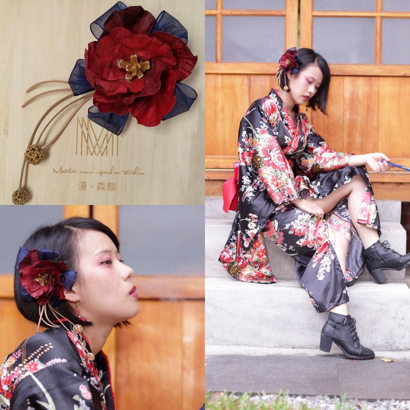 Diffuse dry flower hair ornaments, no withered flowers, dry flowers, yukata summer festival - Dried Flowers & Bouquets - Plants & Flowers Red