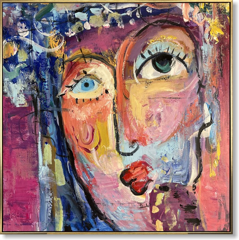 Abstract Portrait Painting Human Face Colorful Expressionist Art Vibrant Face - Wall Décor - Acrylic Multicolor