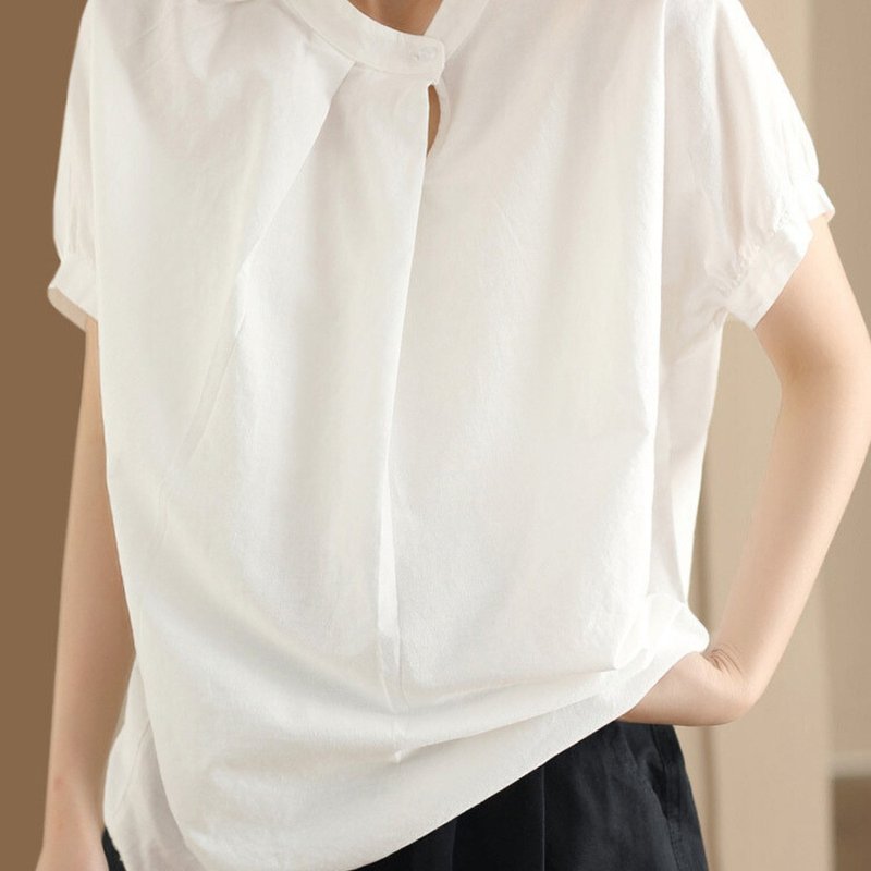 Cotton top shirt  oversized chinese collar drop shoulder handmade - Women's Shirts - Cotton & Hemp Multicolor