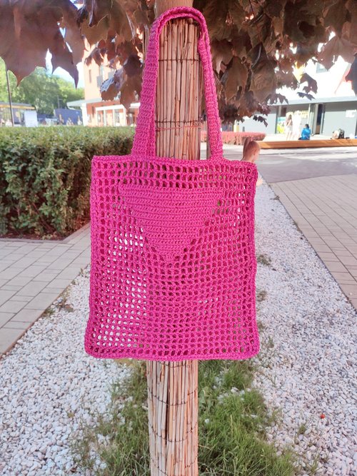 かぎ針編みのトートバッグ、かぎ針編みのラフィアネットバッグ