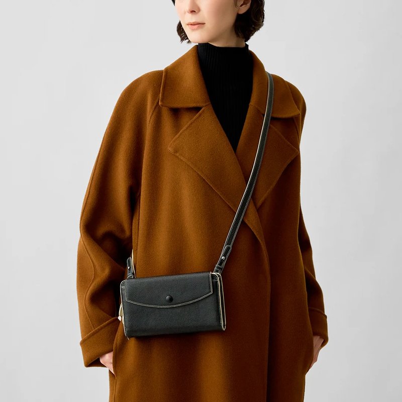 Harmo 肩背長夾-碳黑x白 - 銀包 - 真皮 黑色