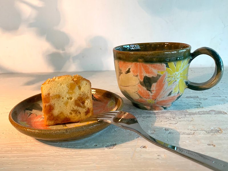 花團錦簇咖啡杯盤組_陶器馬克杯 - 咖啡杯 - 陶 咖啡色