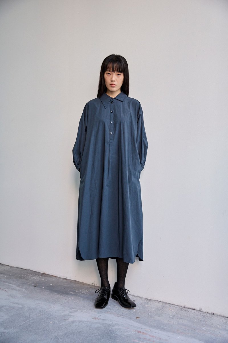 Asymmetric collar shirt dress - One Piece Dresses - Cotton & Hemp 