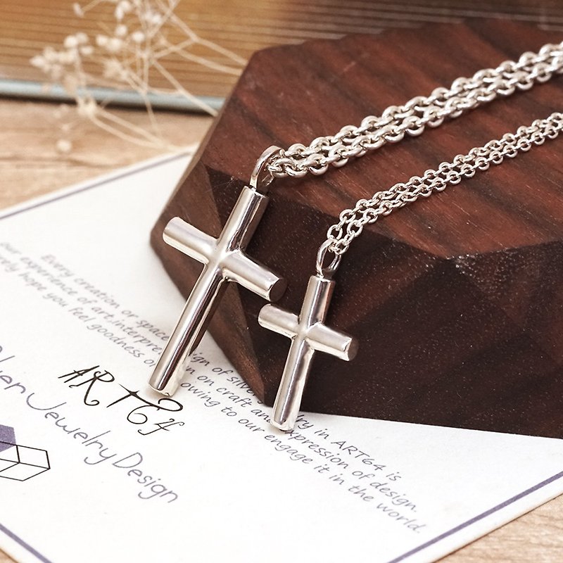 Wishing Cross Large 925 Sterling Silver Necklace Simple Design Unisex Cross Necklace for Boys - สร้อยคอ - เงินแท้ สีเงิน