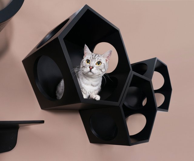MYZOO 六角ハウス ブラック 黒 キャットウォーク キャットステップ キャットステップ】MYZOO-六角ハウス/ブラック