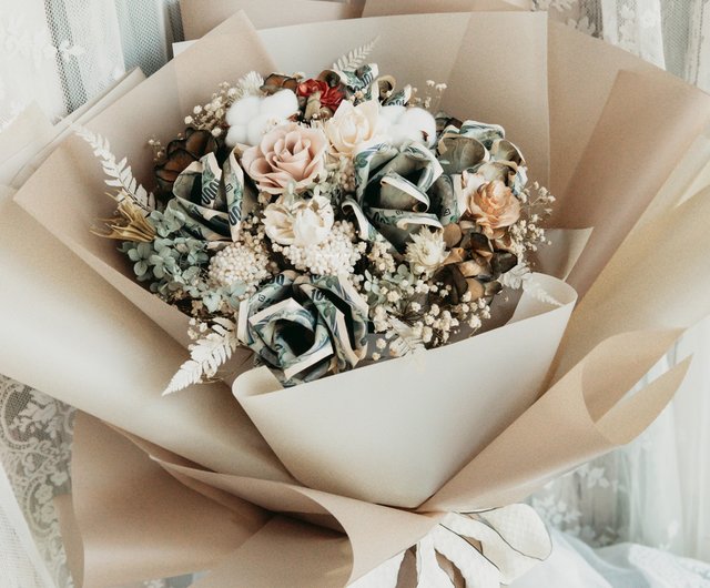 Wealthy banknotes bouquet (real banknotes remitted separately) Wealthy  flowers real banknotes gift birthday gift - Shop flowflow1314 Dried Flowers  & Bouquets - Pinkoi