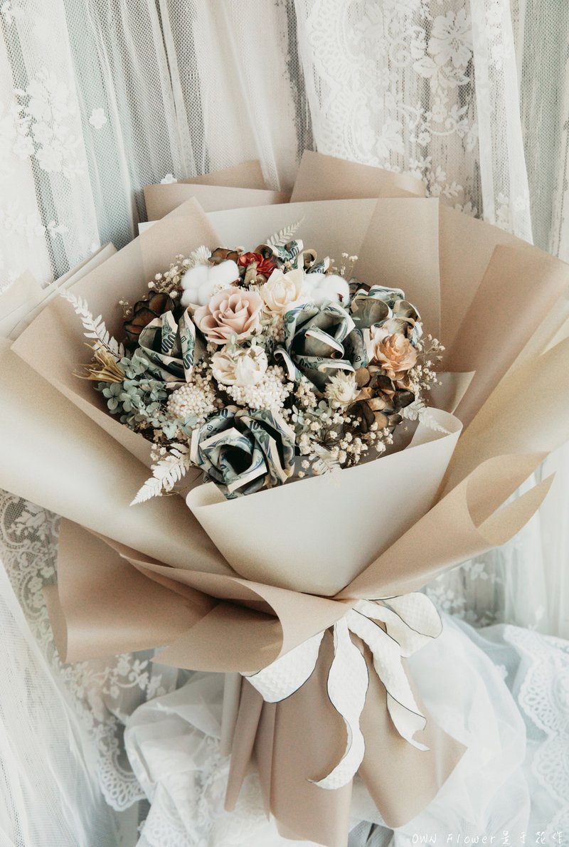 Large bouquet/money flower bouquet/banknote bouquet/money bouquet/banknote flower/money flower/everlasting flower/everlasting flower - Dried Flowers & Bouquets - Plants & Flowers Khaki