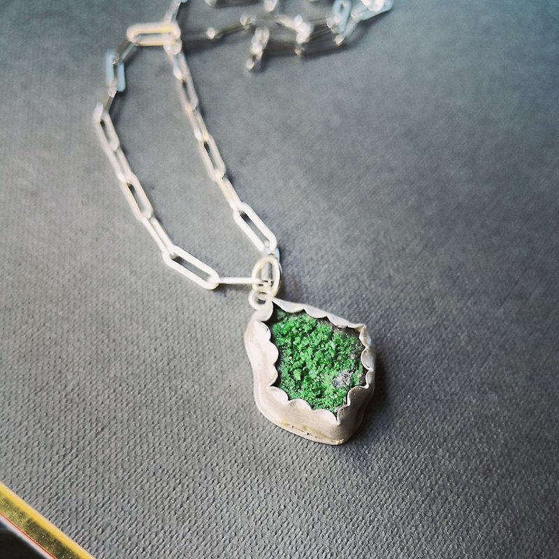 Forest ore silver pendant chain--silver chain customer lengthening 26" - Necklaces - Gemstone Green