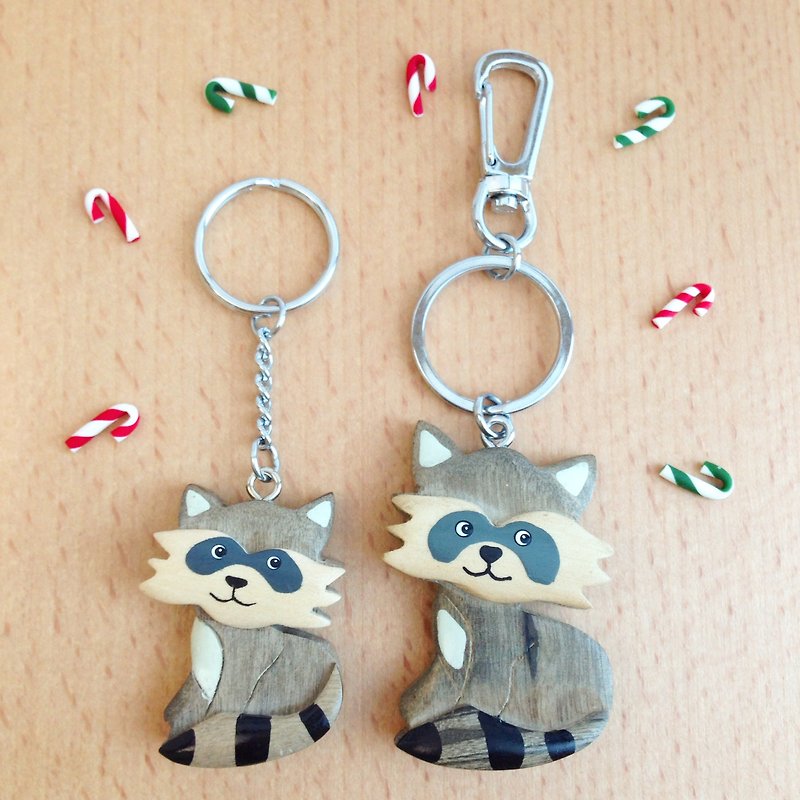 [Animal series x greedy little raccoon] handmade wooden key ring/strap - Charms - Wood Gray