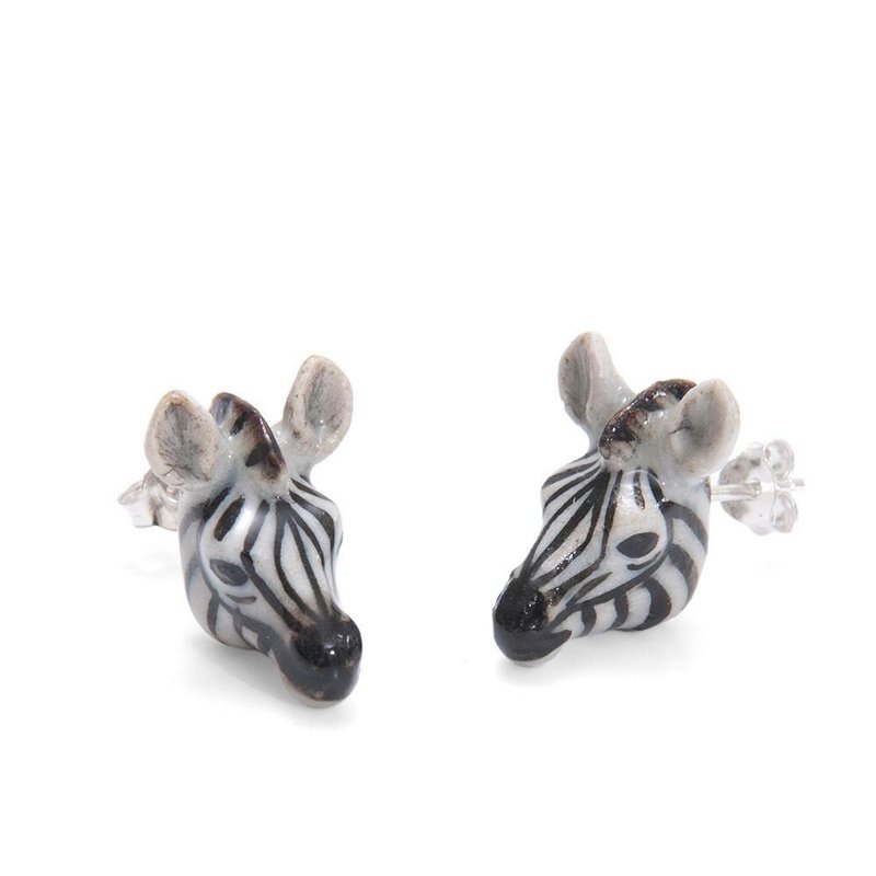 And Mary 手繪瓷耳環-斑馬 禮盒裝 Zebra Earrings - 耳環/耳夾/耳骨夾 - 瓷 黑色