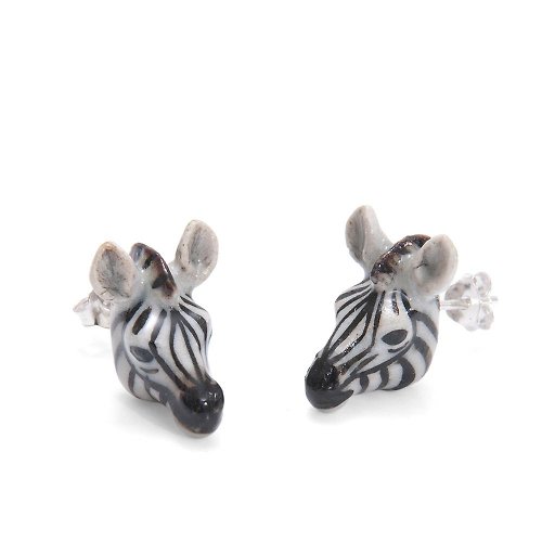 And Mary And Mary 手繪瓷耳環-斑馬 禮盒裝 Zebra Earrings