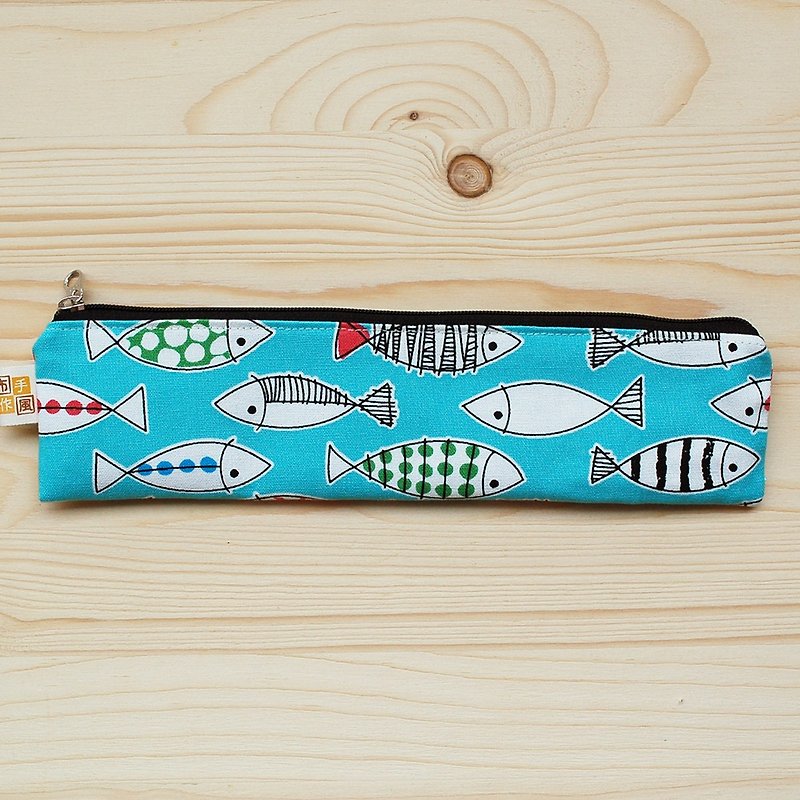 Colored fish_blue zipper chopsticks bag cutlery set - ตะเกียบ - ผ้าฝ้าย/ผ้าลินิน สีน้ำเงิน
