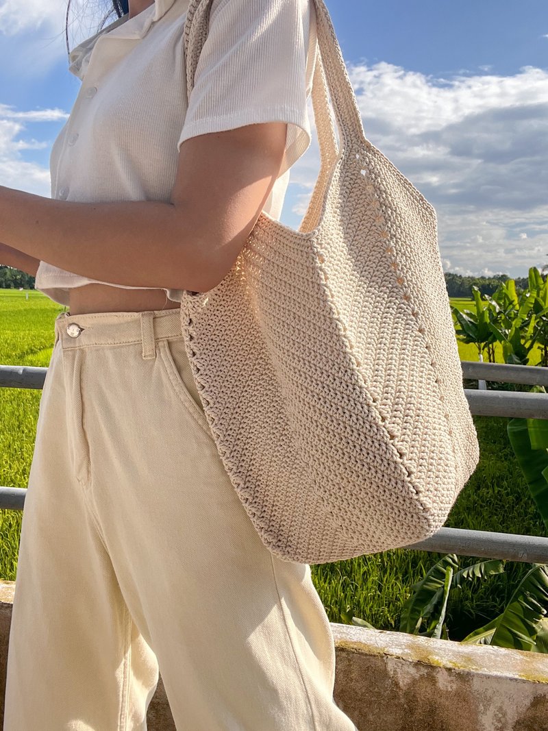 Cream Tote Bag ,Market Bag ,Cream / Beige Crochet Bag ,Shopping Bag - 側背包/斜背包 - 其他材質 