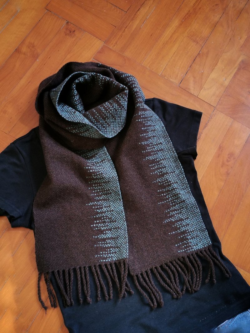 Handwoven by Carina | Handwoven 50% yak 50% merino wool scarf - ผ้าพันคอถัก - ขนแกะ สีนำ้ตาล