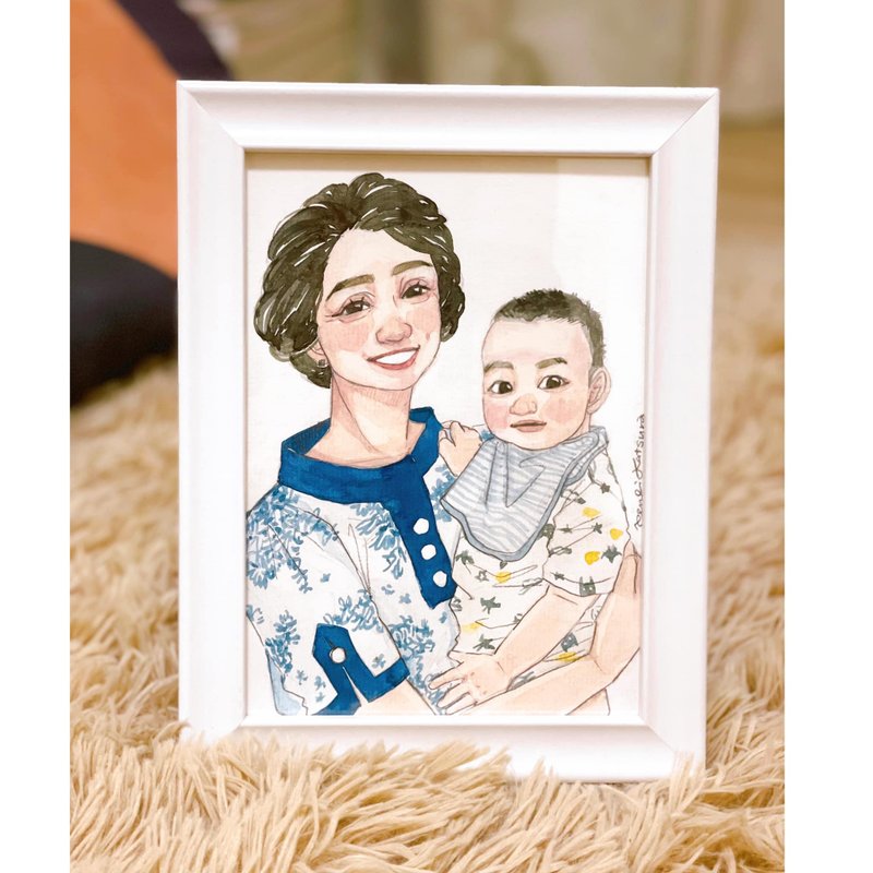 People Portrait 兩人7吋畫像 / 親子 寶寶 孩子畫像委託 附畫框 - 似顏繪/客製畫 - 紙 