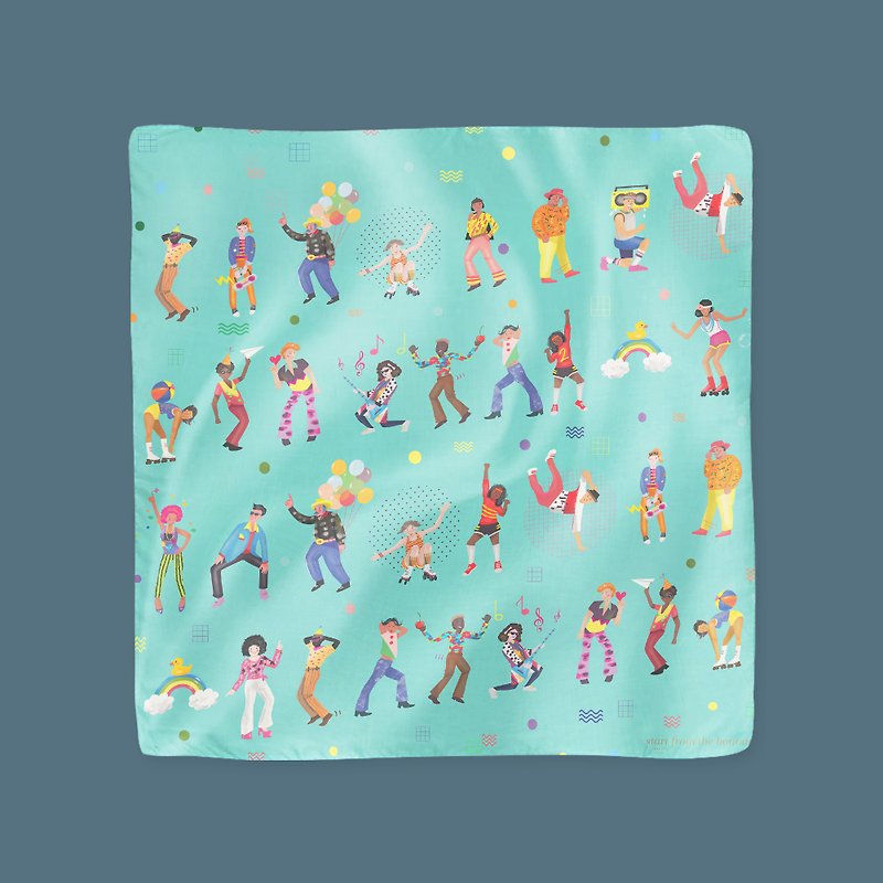 Illustrated Scarf - Party Animal - 絲巾 - 聚酯纖維 藍色
