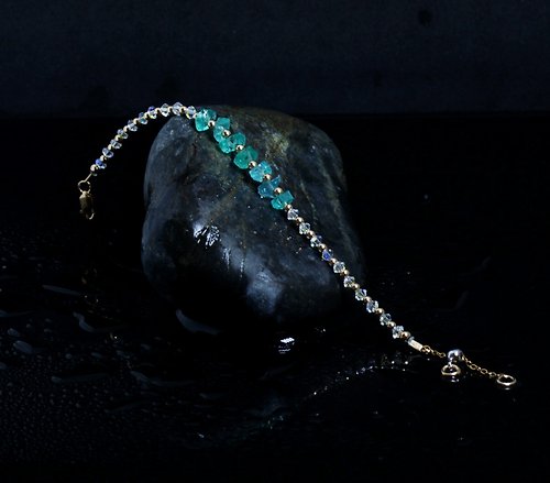 BNA Jewelry 曰本 Cenfill 鋼絲 藍磷灰石原礦 14K包金 GF Swarovski 水晶手鍊