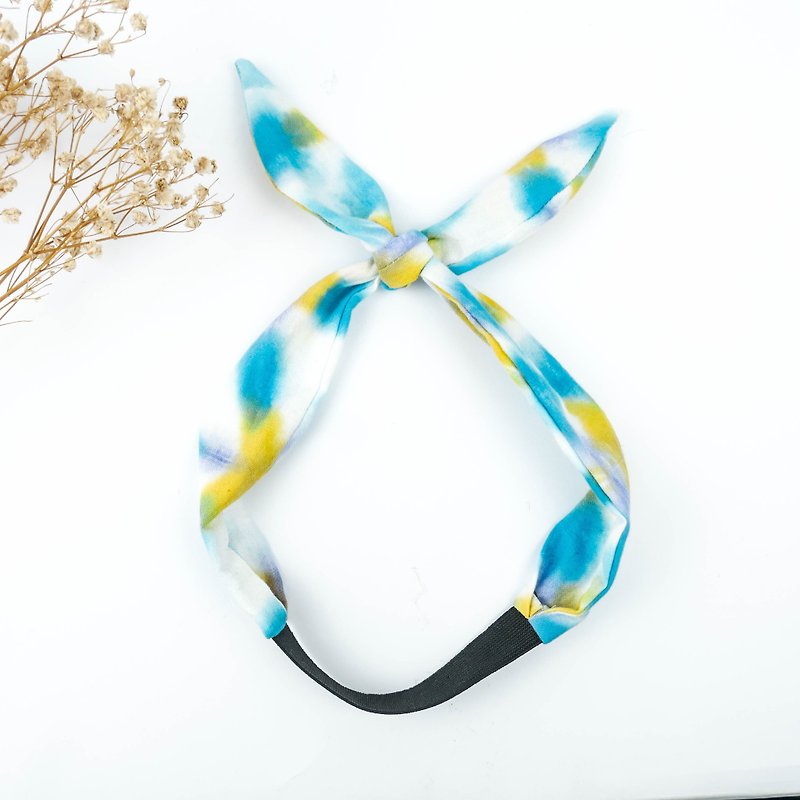 Tie dye/handmade/Headband/Elastic band - เครื่องประดับผม - ผ้าฝ้าย/ผ้าลินิน สีน้ำเงิน