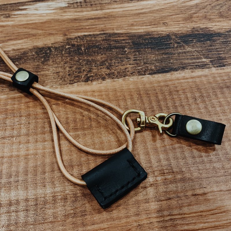 Leather identification card holder cowhide lanyard birthday gift Christmas - ID & Badge Holders - Genuine Leather Black