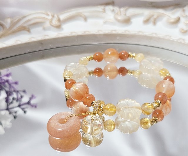 Orange Moonlight Citrine Ancient Coin Gold Sun Rabbit Hair Crystal