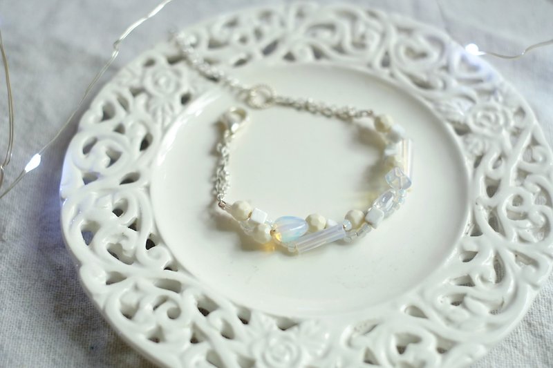 Jt Corner Opal Natural Stone White Turquoise Glass Beads Twist Fog Silver Bracelet Valentine's Day Gift - Bracelets - Gemstone White