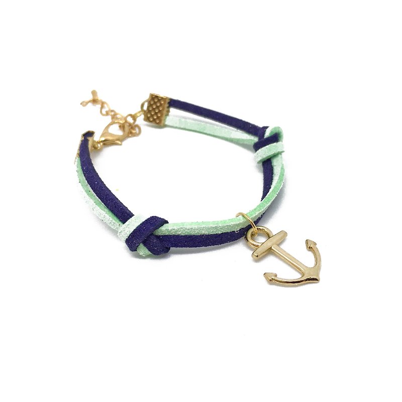 Handmade Simple Stylish Anchor Bracelets Rose Gold Series–mint green and blue li - สร้อยข้อมือ - วัสดุอื่นๆ สีน้ำเงิน