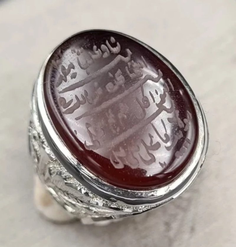 Naad-e-Ali Written Yemeni aqeeq ring | Mens Agate ring | Real yamani aqeeq rings - 戒指 - 寶石 紅色