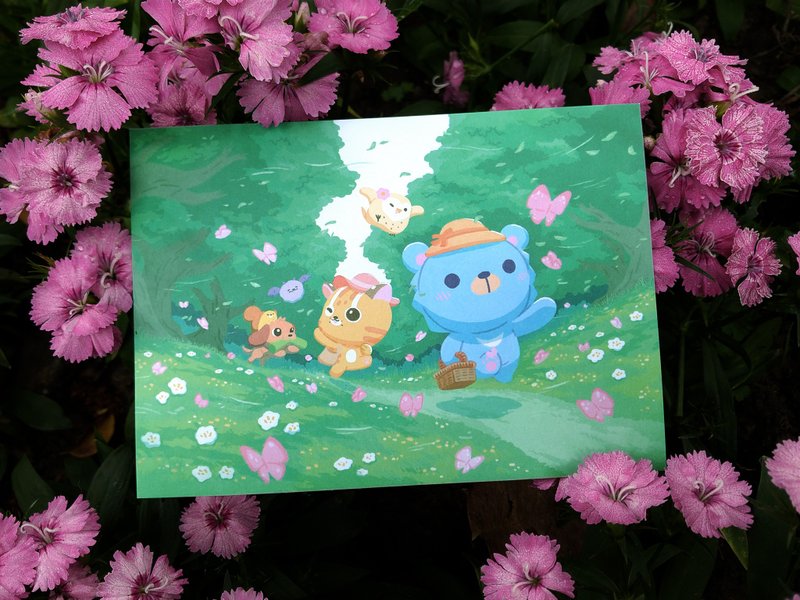 -Mosabear-原創明信片-春遊記 - 卡片/明信片 - 紙 綠色