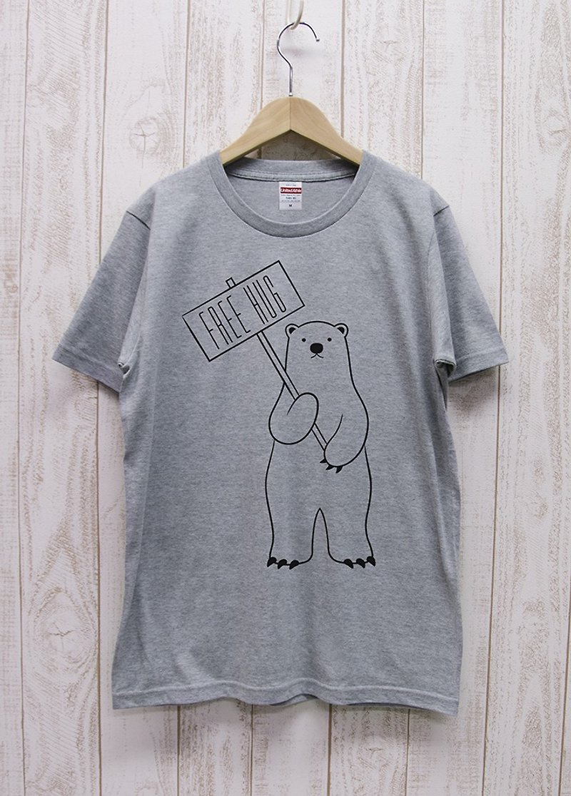 FREE HUG Guide Polar Bear Heather Gray / R011-T-GR - เสื้อฮู้ด - ผ้าฝ้าย/ผ้าลินิน สีเทา
