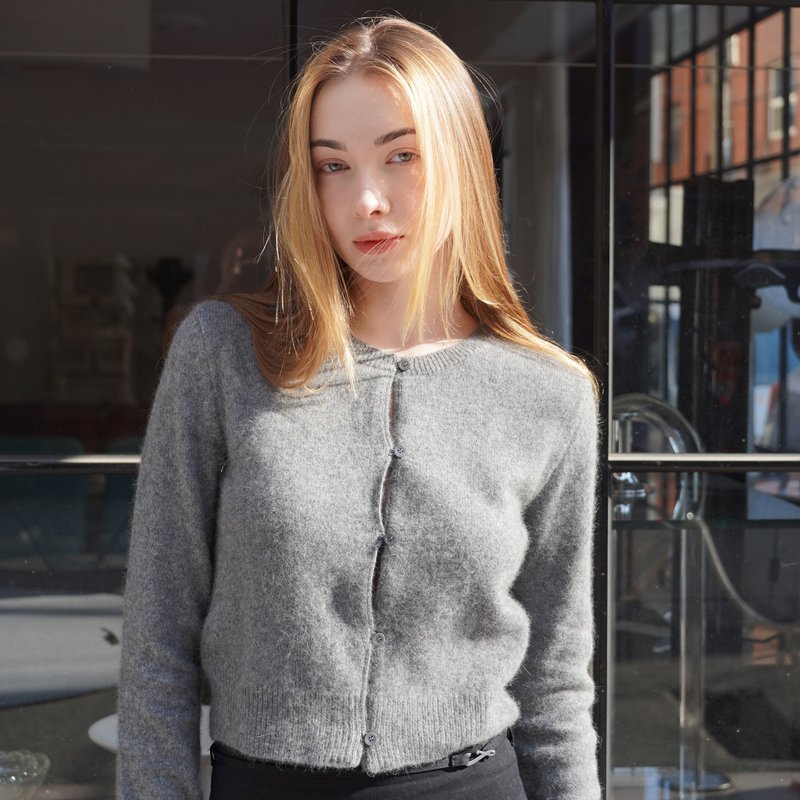 GREY CASHMERE CREW CARDIGAN - 女毛衣/針織衫 - 其他材質 灰色